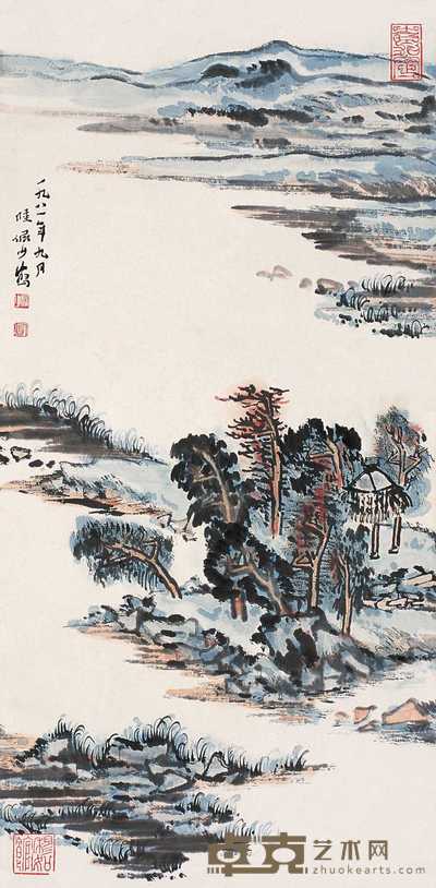 陆俨少 1981年作 秋江图 立轴 69×34cm